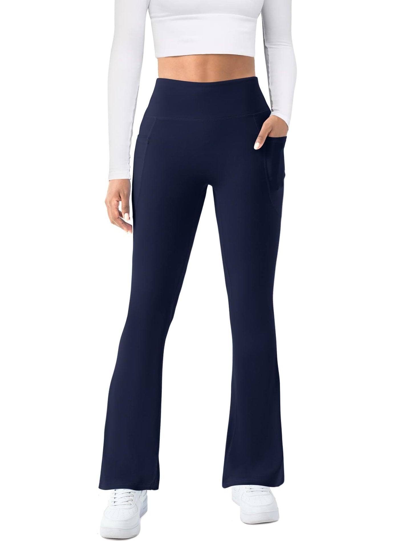 Womens Yoga Pants with Pockets High Waisted Flare Leggings Bell Bottom Yoga Dress Pants Seamless Bootcut Pants