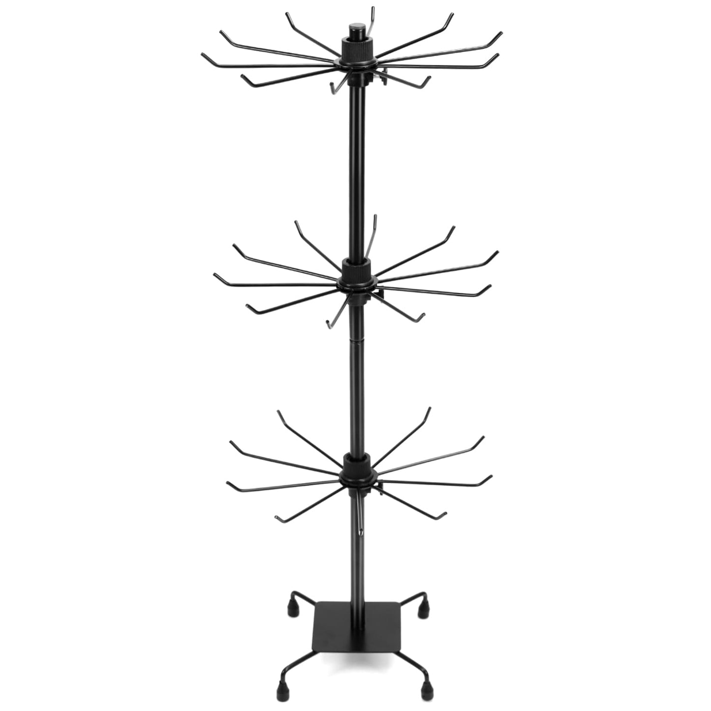 QWORK 3-Tier Rotating Metal Jewelry Display Stand – Adjustable Tabletop Holder for Necklaces, Earrings & Key Rings