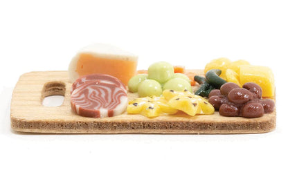 Dollhouse Miniature Rectangular Charcuterie Board with Assorted Foods