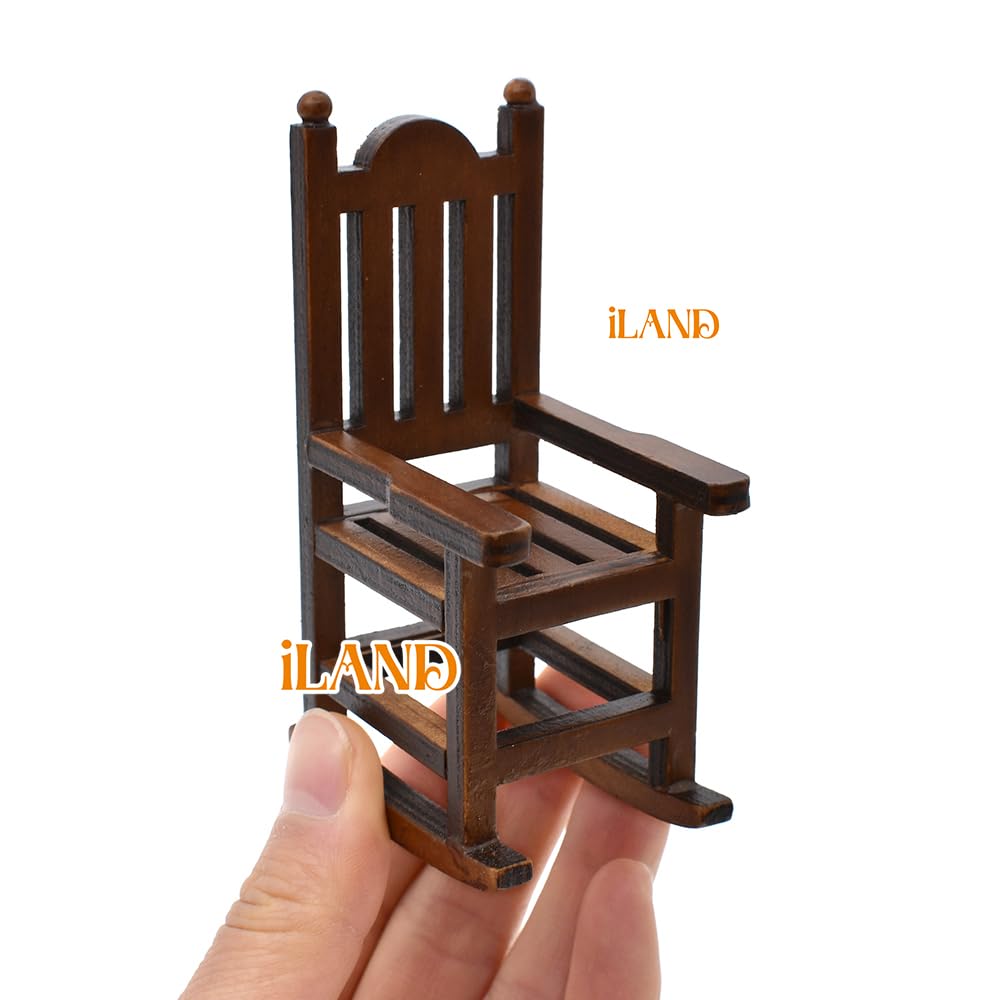 iLAND Miniature Dollhouse Furniture on 1 12 Scale, Dollhouse Chair & Table & Bookshelf & Rug (Classic 4pcs)