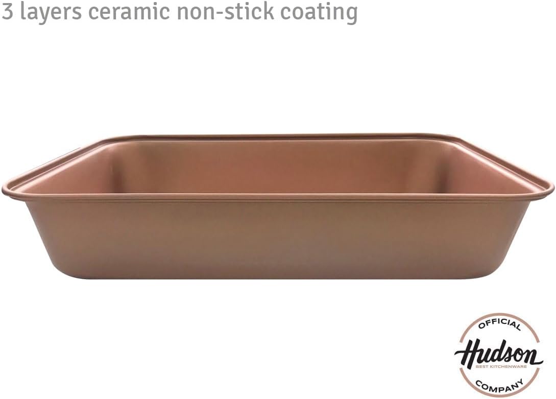HUDSON Ceramic Non-Stick 14.8-inch Rectangular Roasting Pan, Bakeware for Cooking
