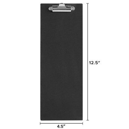 LZMS 4 Pack 4.5" x 12.5" Slim Black Wood Clipboard Set with Rust-Proof Silver Metal Clip | Versatile Narrow Memo Board, Receipt & Bill Holder for Multi-Scene Use