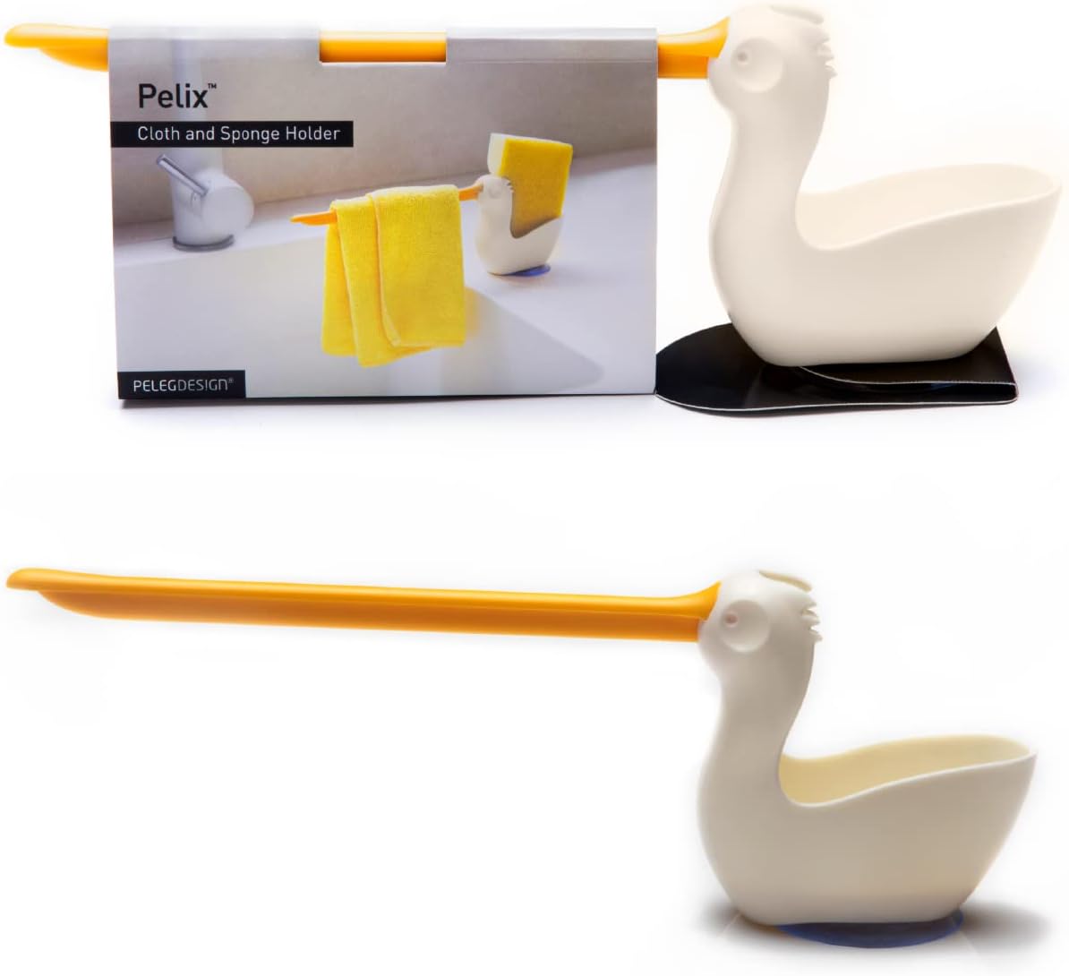 2 1 PELEG DESIGN Pelix Plastic Sponge and Cloth Holder for Kitchen Sink Caddy with Suction Cup, in Dish Kitchen