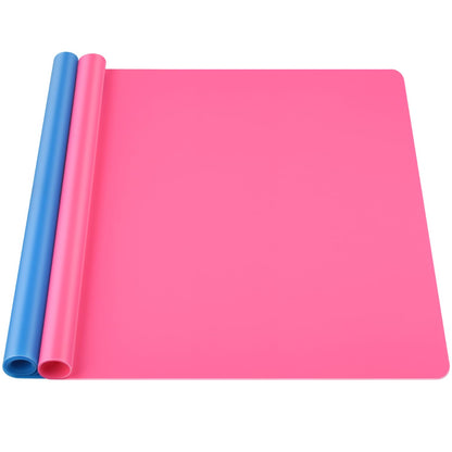 Silicone Mat Large, IKOCO 23.6"x15.7" Silicone Craft Mat for Playdough and Nonstick Resin Molds Sheets for Crafts, Paint, Clay, Blue and Rose Red