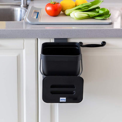 Compost Bin for Kitchen Countertop, Black Hanging Small Trash Can with Lid, Mountable Food Waste Bucket, 1.3 Gal