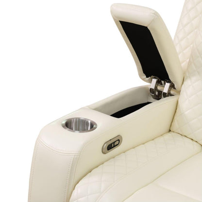 Electric Power Recliner Sofa Living Room Furniture, Comfy Home Theater Breathing Leather Seating with USB 2.0 Charging Ports, LED Light Strips, Fold-Down Table & Wireless charging device (White-2)