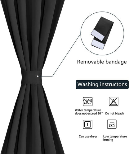 PiccoCasa Blackout French Door Curtain Panel - Solid Blackout Door Curtain Drapery with Tiebacks - 1 Panel Black W25 x