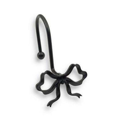 Dylrauoza Black Bow Shower Curtain Hooks, 12 Pack Decorative Metal Rust Proof Shower Curtain Rings for Bathroom, Elegant Cute Curtain Hangers for Standard Shower Rods