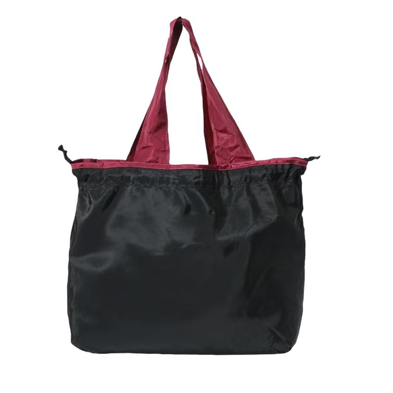 fxqtomio Reusable shopping tote bag, large capacity drawstring tightening top, foldable grocery tote bag, shoulder bag (Black)
