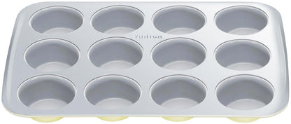 Ymiton Nonstick Ceramic 12 Cup Muffin Pan, Cupcake Pan for Baking, Non-Toxic Muffin tin, Ceramic Coating, PTFE & PFOA Free, Oven Safe 550°F, Aluminized Steel (Yellow)