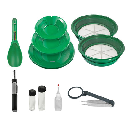 SE 11-Piece Gold Panning Kit - Complete Prospecting Set with Pans, Sieves, Tweezers, Glass Bottles, Sand Magnet, and More - Ideal for Beginners and Enthusiasts - GP5-KIT111