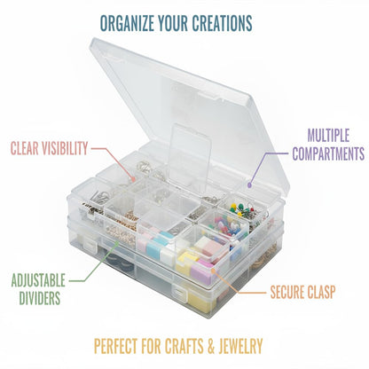 RHONZHAO 32-Grid Bead Storage Containers Set, 32 Clear Plastic Organizer Boxes w/Hinged Lids, Craft Parts Organizer for Jewelry & Diamond Painting (Clear 2 Pack)