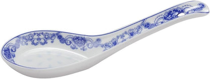Set of 4 Porcelain Chinese Knot Blue Floral Soup Spoons, 5-Inch