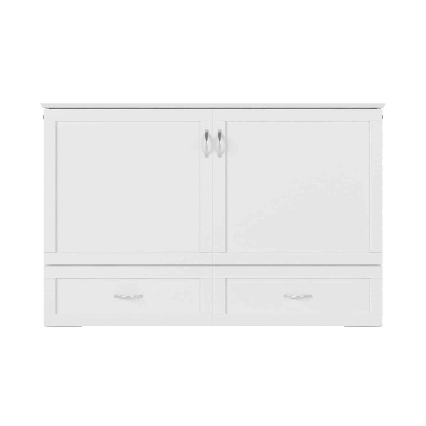 AFI Hamilton Queen Murphy Bed Chest with Mattress, Storage, and Built-in Charger in White