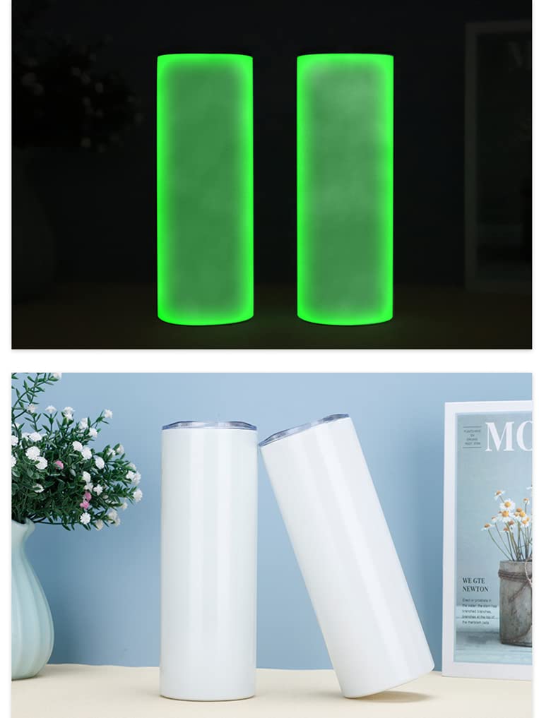 FAMKX 20oz Luminous Blanks Skinny Tumbler for Sublimation, Double Wall Stainless Steel Straight Insulated Vacuum Slim Travel Mug Glow in The Dark (Green)