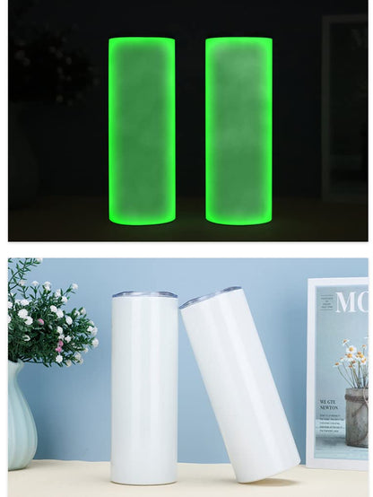FAMKX 20oz Luminous Blanks Skinny Tumbler for Sublimation, Double Wall Stainless Steel Straight Insulated Vacuum Slim Travel Mug Glow in The Dark (Green)