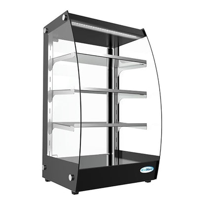 Pemberly Row 4-Tier LED Bakery Display Case, Glass/Stainless Steel, Black Finish, 28.2 in H x 15.1 in W x 15.8 in D, Adjustable Shelves, Self-Service Pastry Case for Cupcakes, Cookies, Cakes