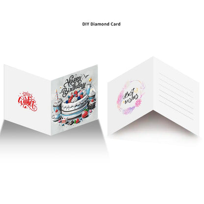pigpigboss 6 Packs Happy Birthday Diamond Painting Greeting Cards, Birthday Cake Diamond Art Cards with Envelope, Special Shaped Birthday Cake Painting Crads for Adult Birthday Blessing