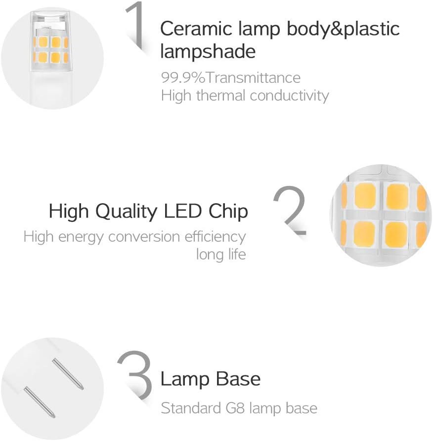 5 Pack-T4 JCD Bi-Pin G8 2Watt LED Light Bulbs, Warm White JCD Type T4 G8 Under Cabinet Puck Lamp for Kitchen Lighting