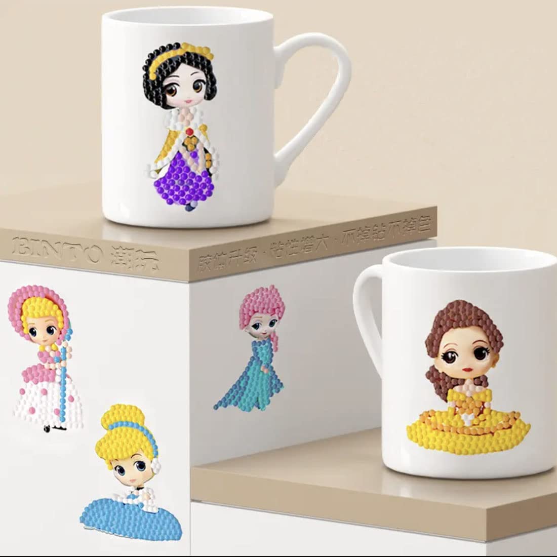 FLYSONG Diamond Art Kits for Kids, 5D DIY 24 PCS Mosaic Cartoon Princess Diamond Art Stickers Painting Gem Art Kits Crafts for Beginners Girls Boys