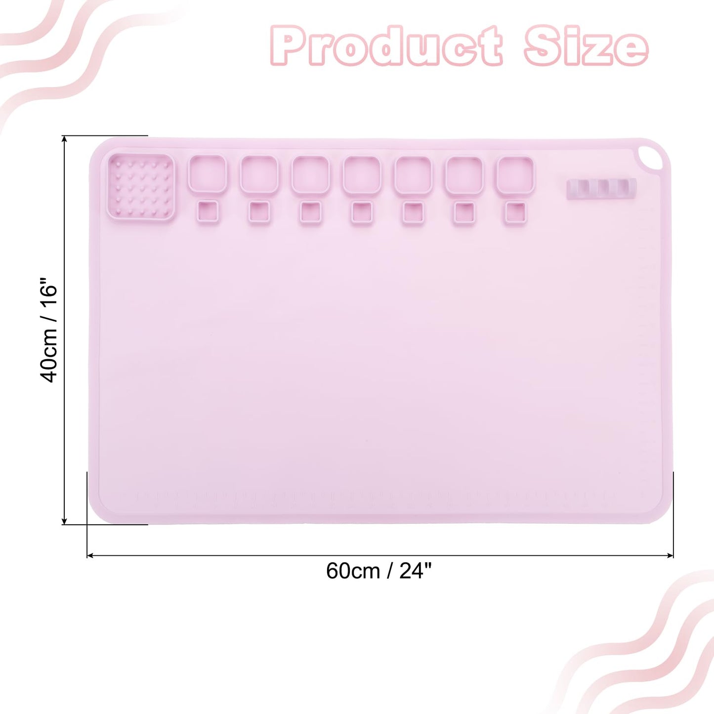 PATIKIL 24" x 16" Silicone Craft Mat, Nonstick Silicone Painting Sheets Art Mats for Resin Drawing DIY Clay, with 12 Color Dividers Brush Holder and Cleaning Cup, Pink