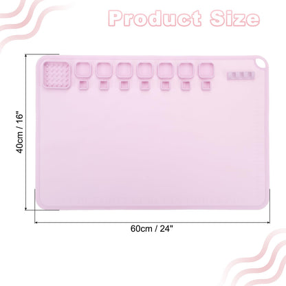 PATIKIL 24" x 16" Silicone Craft Mat, Nonstick Silicone Painting Sheets Art Mats for Resin Drawing DIY Clay, with 12 Color Dividers Brush Holder and Cleaning Cup, Pink