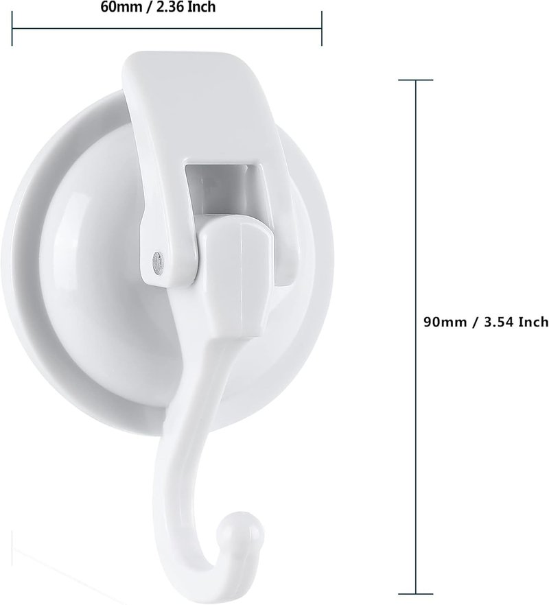 YSSILADI Heavy Duty Shower Suction Cup Hooks - Glass and Bathroom Robe Hangers, Reusable, No Hole Punch - White, 2 Pack