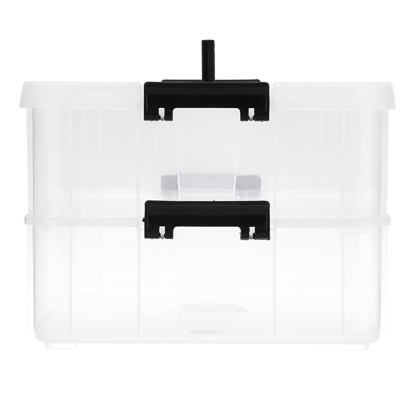 BTSKY 2 Layer Stack & Carry Box, Plastic Multipurpose Portable Storage Container Box Handled Organizer Storage Box for Organizing Stationery, Sewing, Art Craft, Jewelry and Beauty Supplies Black