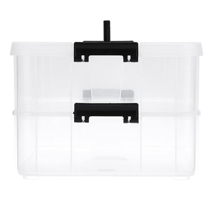 BTSKY 2 Layer Stack & Carry Box, Plastic Multipurpose Portable Storage Container Box Handled Organizer Storage Box for Organizing Stationery, Sewing, Art Craft, Jewelry and Beauty Supplies Black