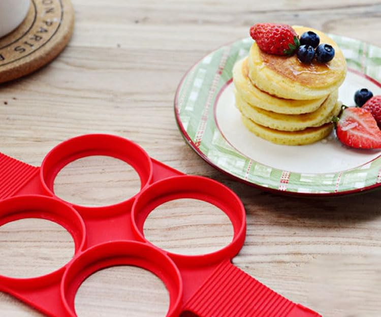 Flip N Cook Silicone Pancake Mold, 2pcs Round + Heart, Flip and Cook Pancake Maker
