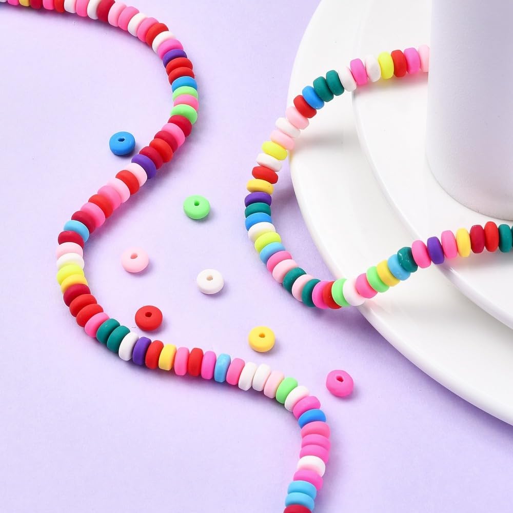 DanLingJewelry 1100Pcs 6-7mm Rondelle Flat Round Handmade Polymer Clay Lentil Beads Colorful Abacus Spacer Beads for Bracelet Jewelry Making