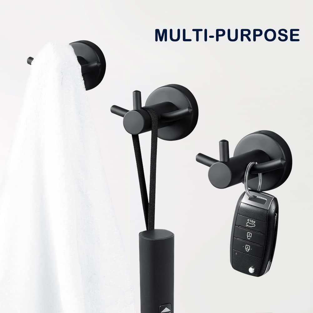 Pack of 2 SUS304 Stainless Steel Matte Black Wall Mounted Towel Hooks for Bathroom Shower Kitchen Cabinet Closet Door
