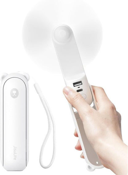 JISULIFE Handheld Fan 8 Plus - All-in-One Mini Fan with 37 Hours Cooling & 4500mAh Power Bank | Portable White Design for Travel & Makeup