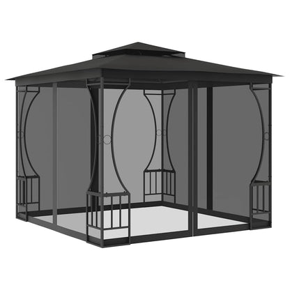 Anthracite Gazebo with Mosquito Nets, 9.8'x9.8' Outdoor Canopy Tent, UV Proof Polyester Fabric, Steel Frame, for Patio, Backyard, Deck Outdoor Structures