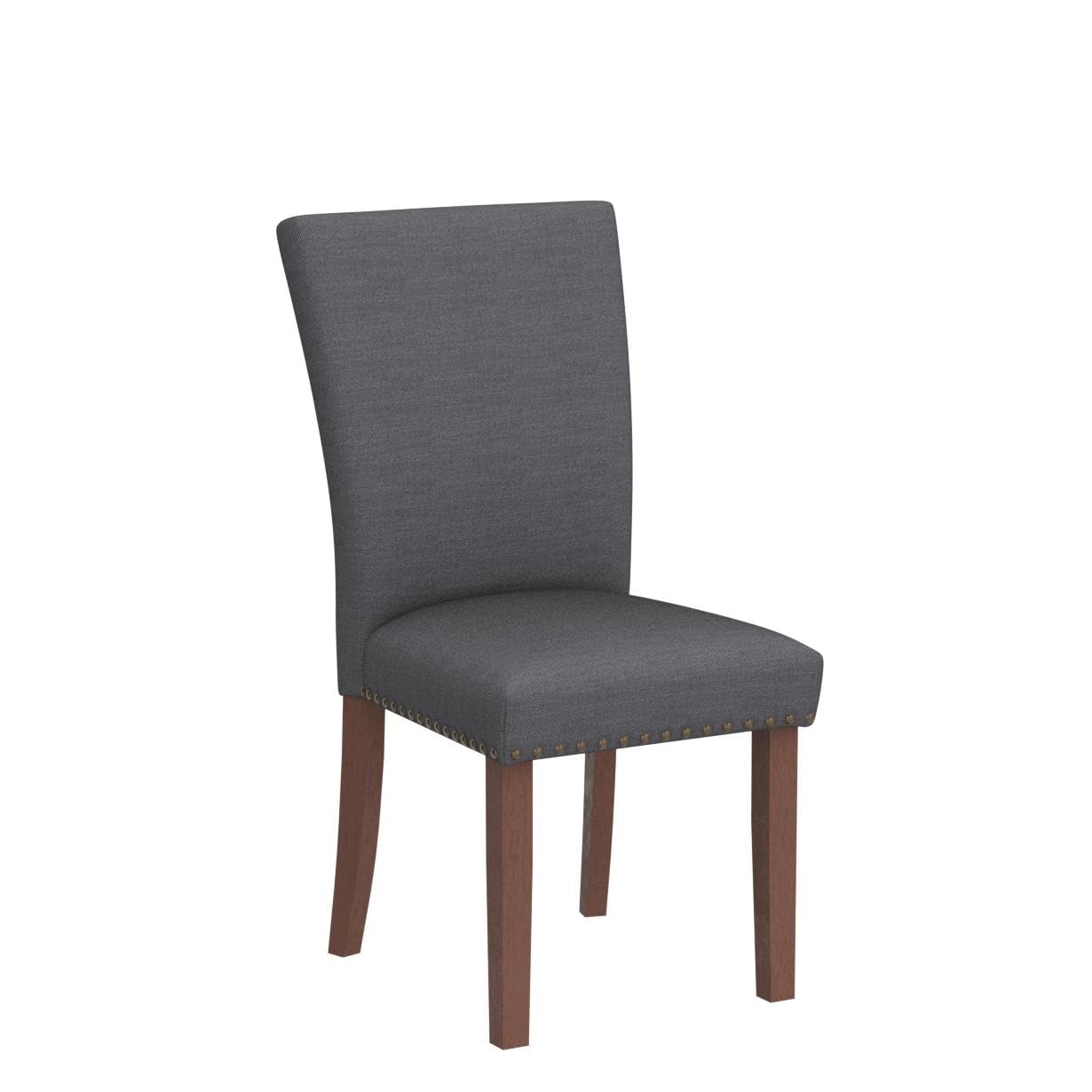 COLAMY Upholstered Parsons Dining Chairs Set of 6, Fabric Dining Room Kitchen Side Chair with Nailhead Trim and Wood Legs - Dark Grey