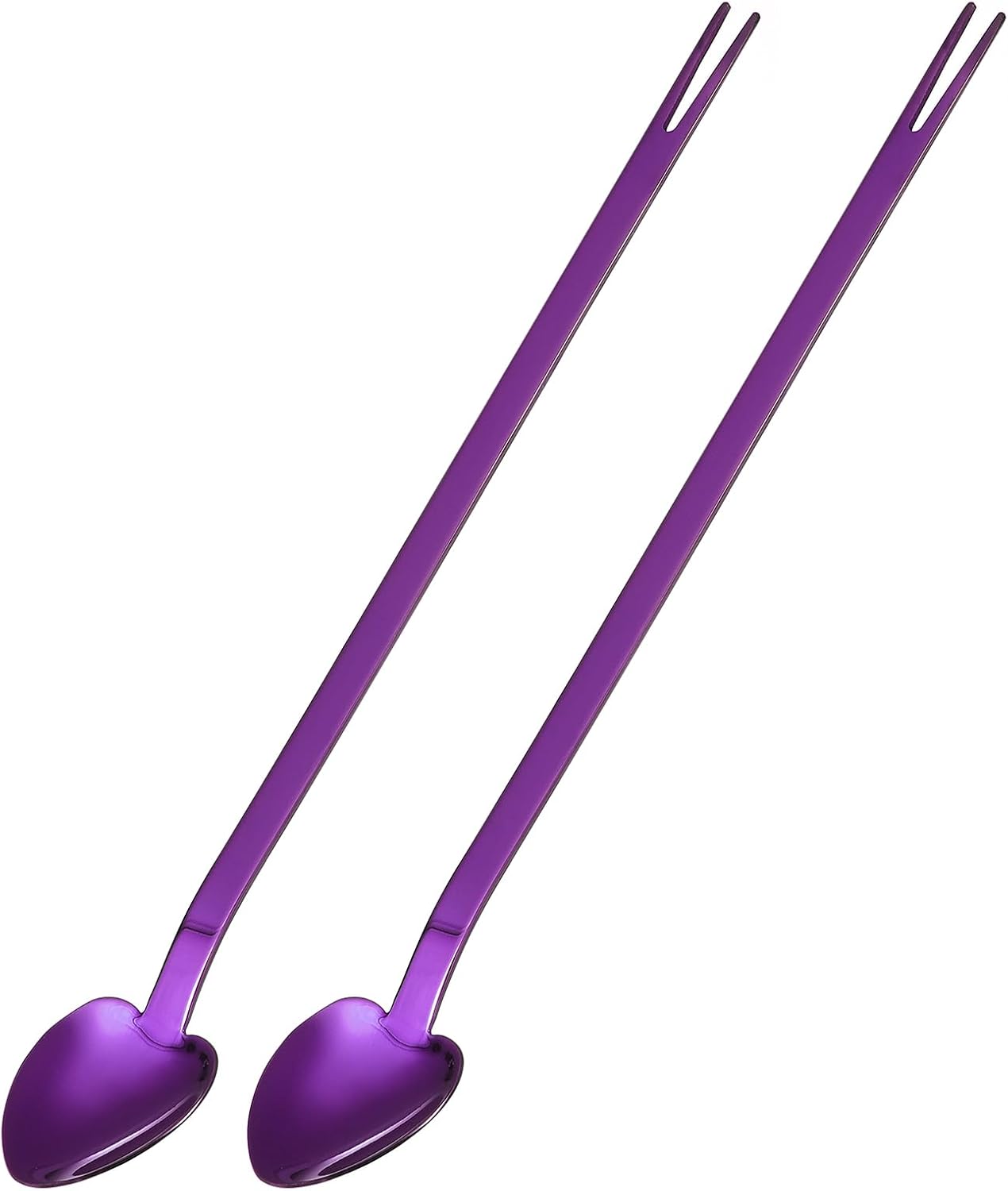 uxcell 2Pcs Bar Spoon Cocktail Mixing Spoon, Stainless Steel Reusable Stirring Spoon for Halloween Drinks, Purple