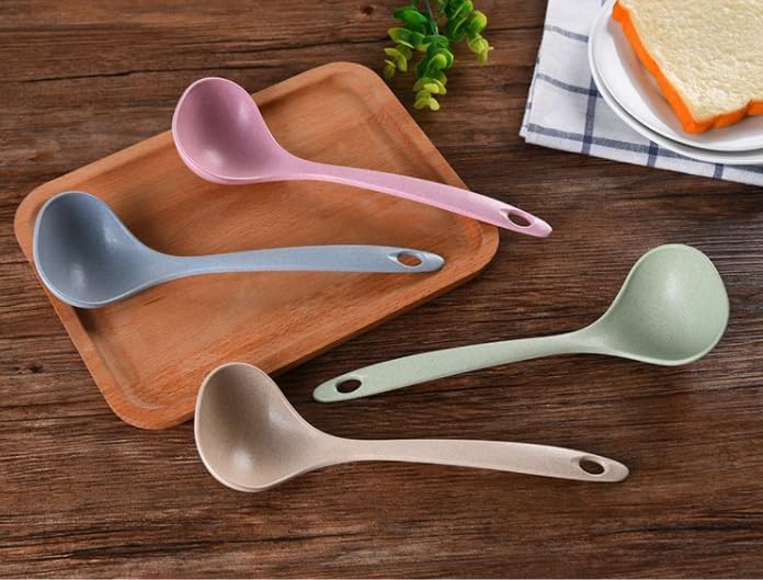 Eco-friendly Wheat Straw Cooking Spoons, Wheat Straw Soup Spoon for Cooking Utensils (Pink)