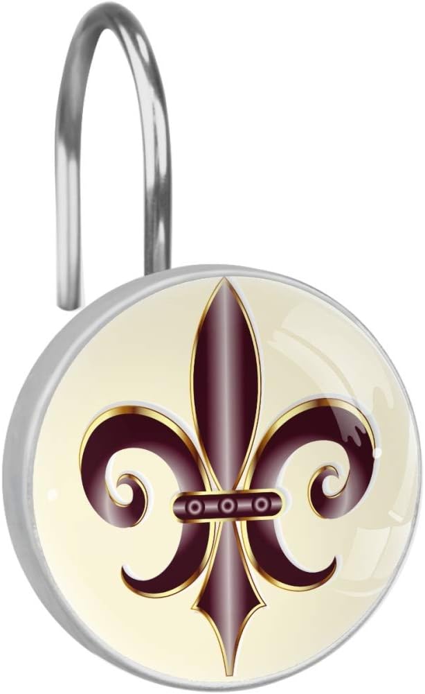Fleur De Lis New Orleans Flower Crystal Glass Shower Curtain Hooks, Decorative Bathroom Decor - Set of 12