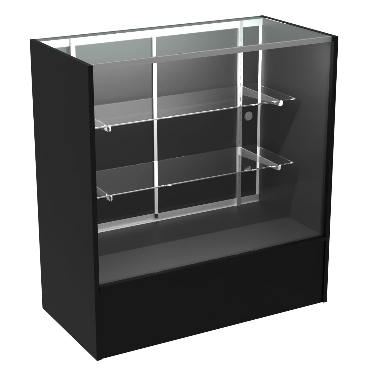 HUZJIEHUI 36" W x 18" D x 38" H - Retail Display Cabinet, Black Wooden Full View Glass Display Cabinet with LED Lights and Glass Shelves