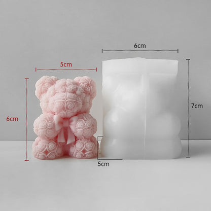 Rose Bear Silicone Mold, DIY Teddy Bear Candle Making Kit, Heart Design