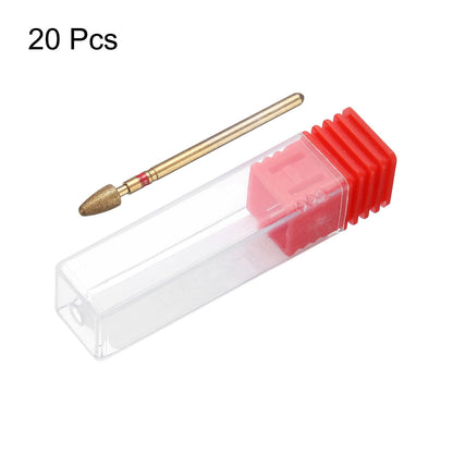 HARFINGTON 20pcs 200-230 Grits Diamond Grinding Bit 4mm Bullet-Head 2.35mm Shank 7mm Length Titanium Plated Stone Sanding Drill Bits Rotary Tool for Nails Grinding Polishing