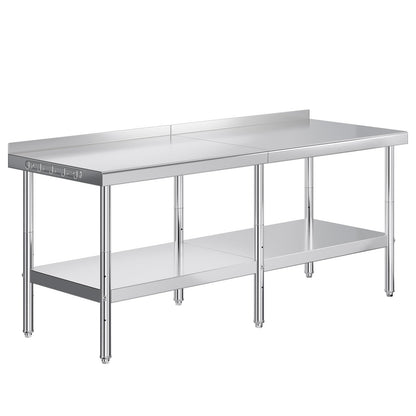 Jocisland 30" x 82" Stainless Steel Table for Prep & Work, Food-Grade Stainless Steel with Backsplash, Adjustable Under Shelf & Safe Design for Restaurant, Home and Outdoor