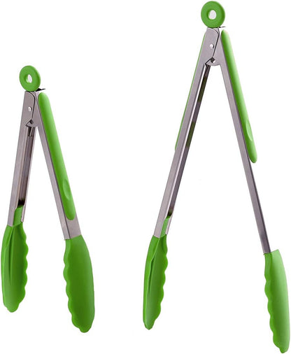 Set of 2 Kitchen Tongs – 9 inch & 12 inch – Premium Locking Non-stick Stainless Steel Food Tongs for Cooking, BBQ,