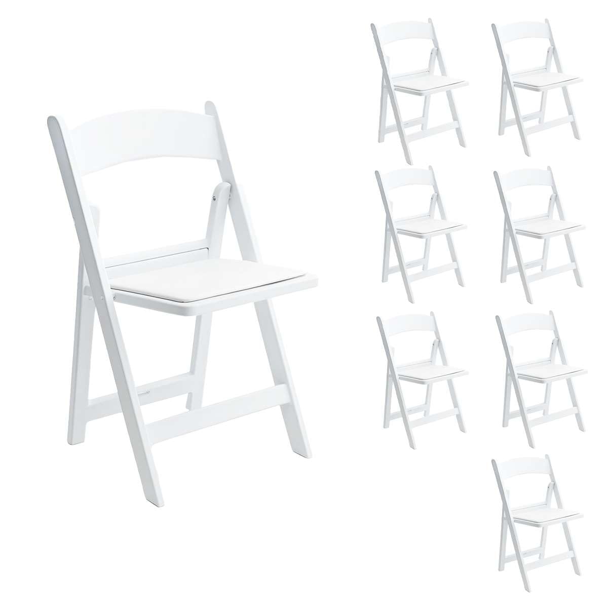 SunSierra 8 Pack, White Resin Folding Chairs with Vinyl Seat, Commercial-Grade Event Seating for Weddings, Parties, Picnics, Indoor/Outdoor Use - Durable & Foldable Design