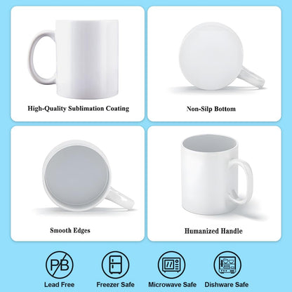 Kocdam 12 Pack Sublimation Mugs,11 OZ White Coffee Mugs With White Gift Boxes,Tazas Para,Ceramic Blank Coffee Mugs For Coffee, Tea, Latte, Soup, Milk, Hot Cocoa