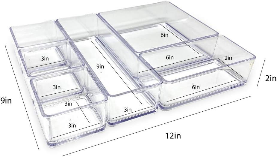 Isaac Jacobs 6-Tray Clear Acrylic Organizer Set, Multi-Purpose Stackable Storage for Makeup, Crafts, Office & More
