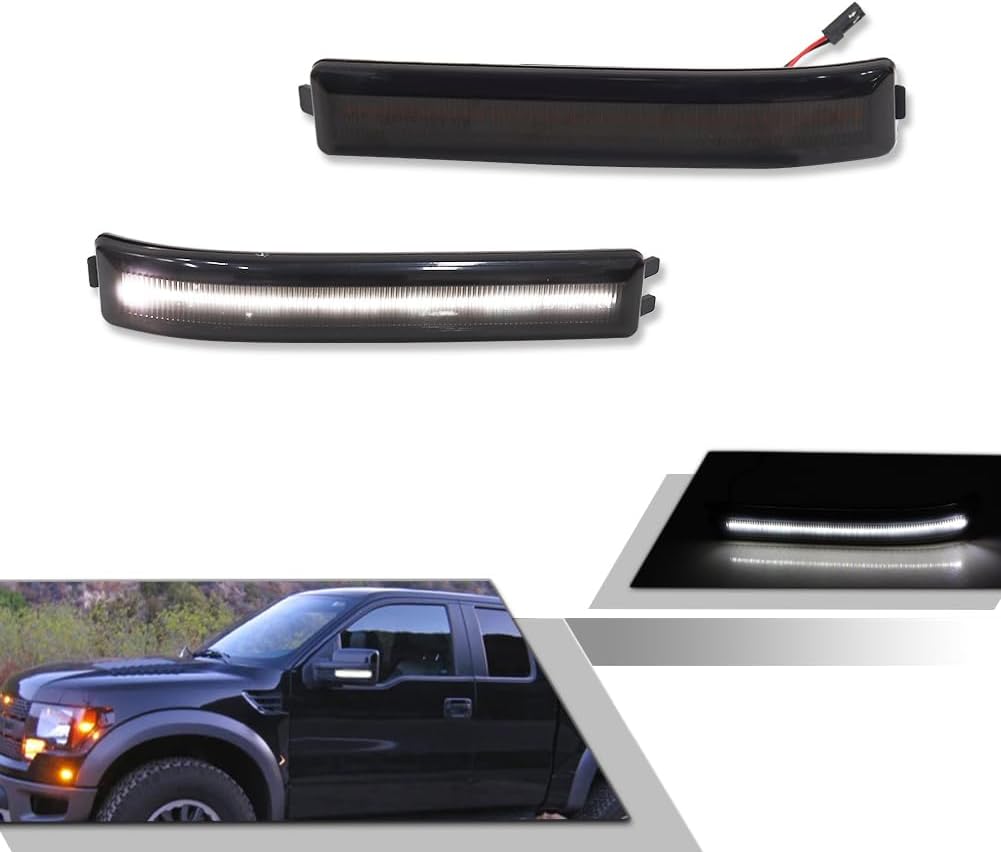 GTINTHEBOX Smoked Lens White LED Side Mirror Marker Turn Signal Light Lamp - Compatible with 2009-2014 Ford F150
