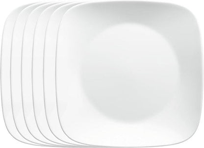 Corelle Vitrelle 6-Piece Salad Plate Set - Lightweight, Chip-Resistant 9-Inch Square Plates in White