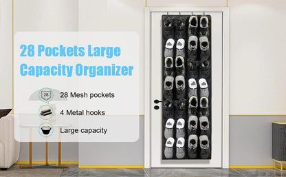 28 Closet Over the Door Shoe Organizer Mesh Pockets Hanging Shoes storage Shoe Rack for Entryway Bedroom Bathroom