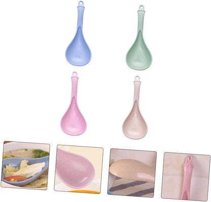 4pcs Wheat Straw Soup Spoon Set, Japanese Ramen Chinese Spoons, Unbreakable Kitchen Cutlery for Soup and Porridge
